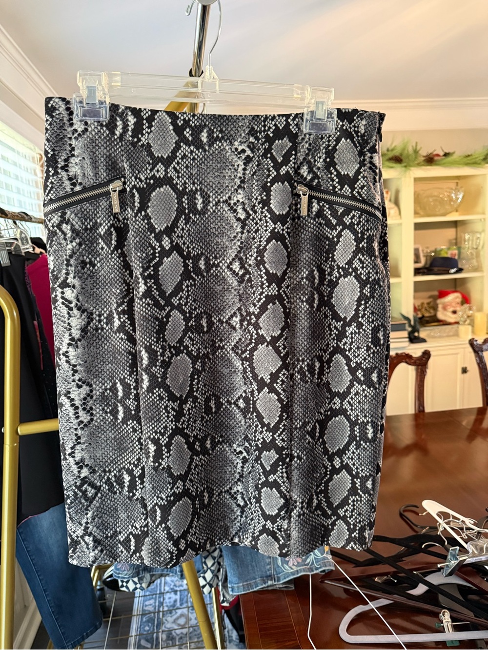 Michael Kors Black & Gray Snake-Print Pencil Skirt